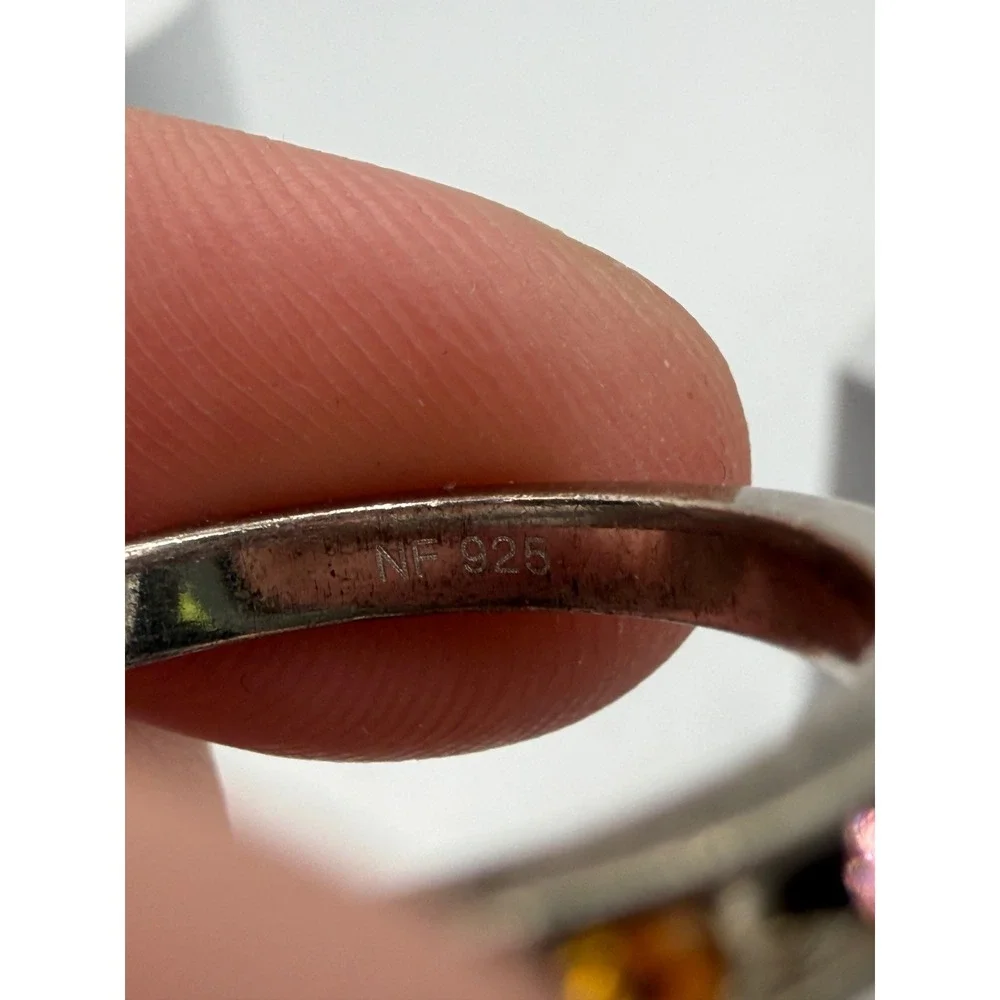 NF 925 Sterling Silver Multi‎ Color Rainbow Gemstone Eternity Band Ring Size 9